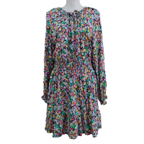 NWT: The GAP Relaxed Smocked Splitneck Mini Dress in Family Multi Floral Print - Picture 1 of 11